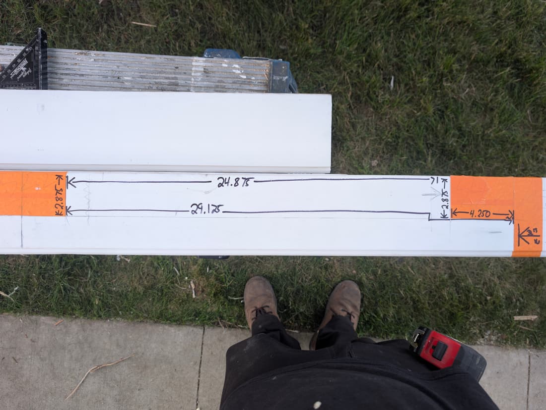Laying out a bay sill from measurements taken off the opening.