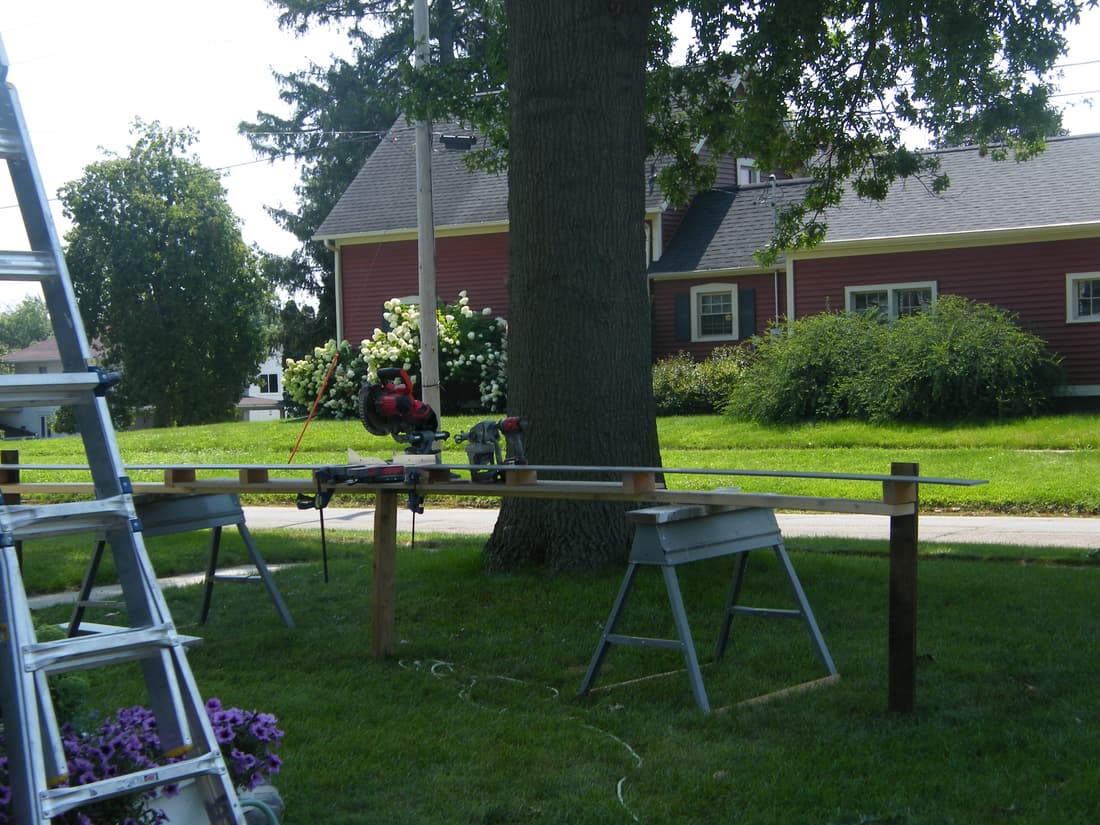 The cut station set up in the yard.